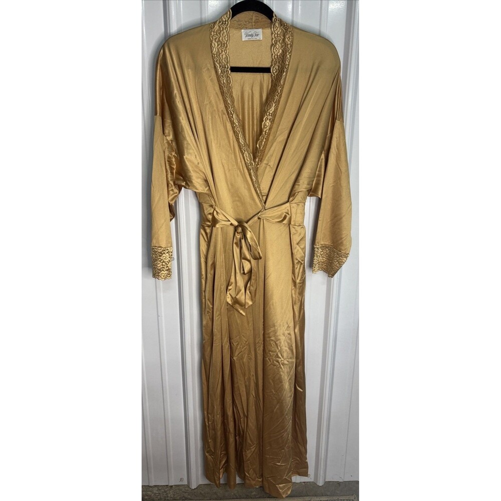 Vintage Vanity Fair Long Gold Robe Size Large Made In USA EUC